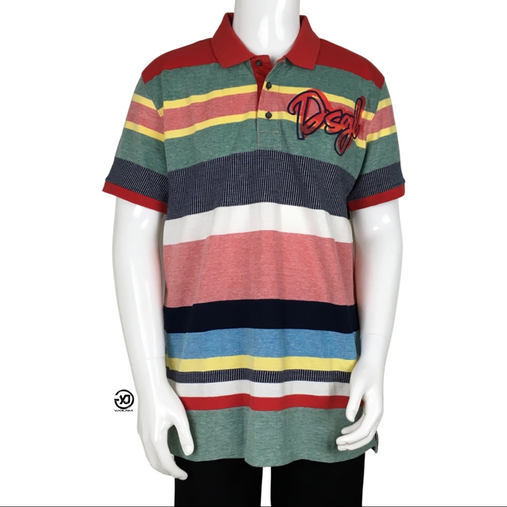 NWT Desigual Men's Polo Shirt Stripes Multicolor Size XL
